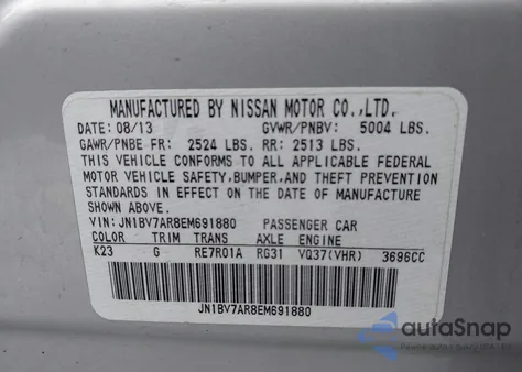 2014 Infiniti Q50 Premium/Sport from USA, damaged, VIN JN1BV7AR8EM691880